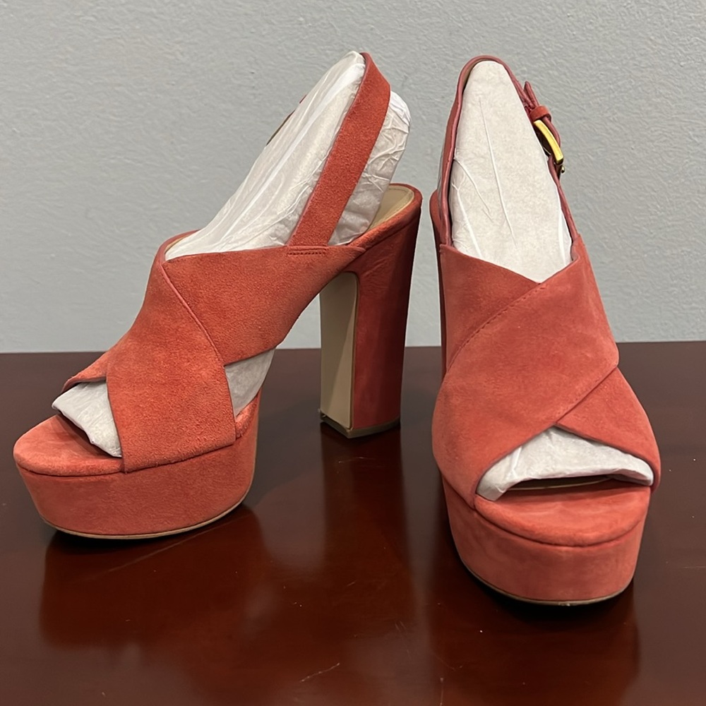 Michael Kors Mariana Sling Cinnamon Suede Size 7M Platform - Picture 16 of 17